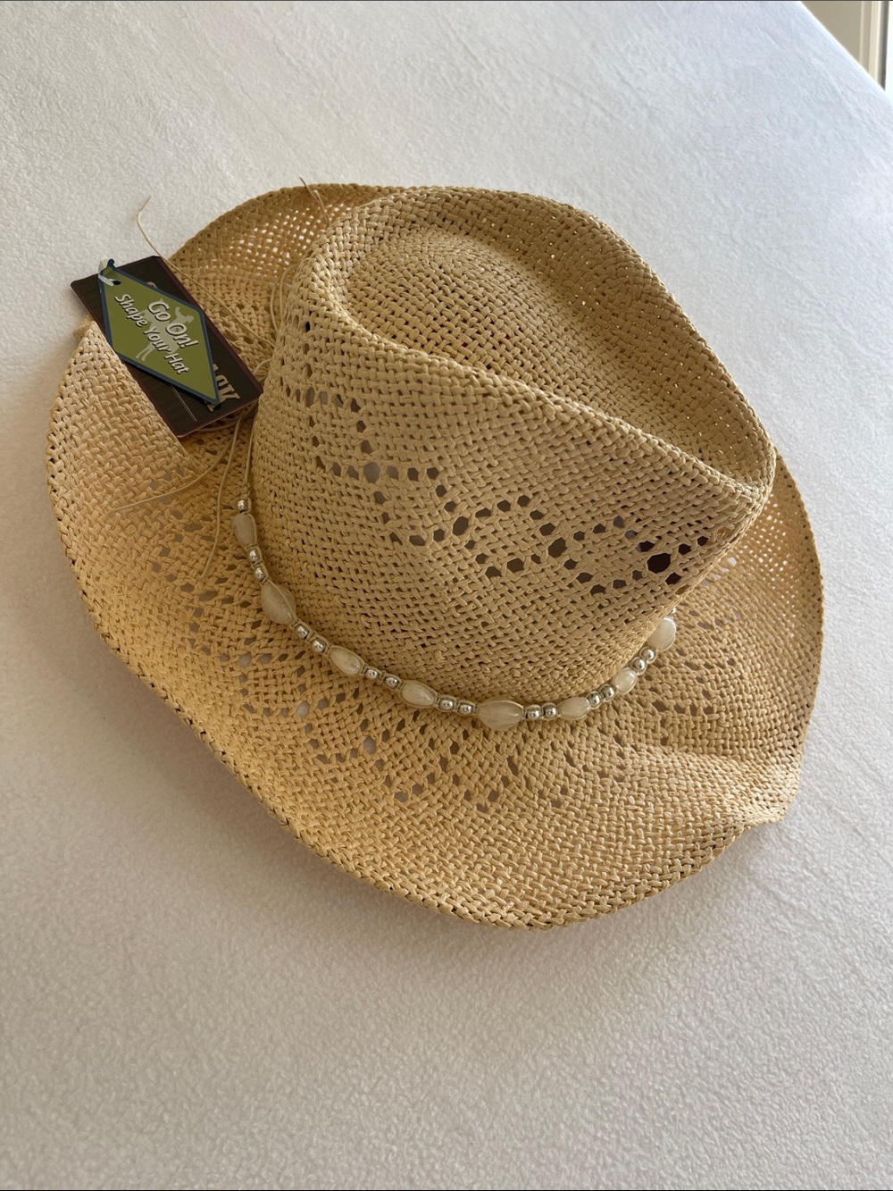 Saddleback Hats Straw Cowboy Hat Natural Beaded Band Western Festival NWT - Picture 2 of 4